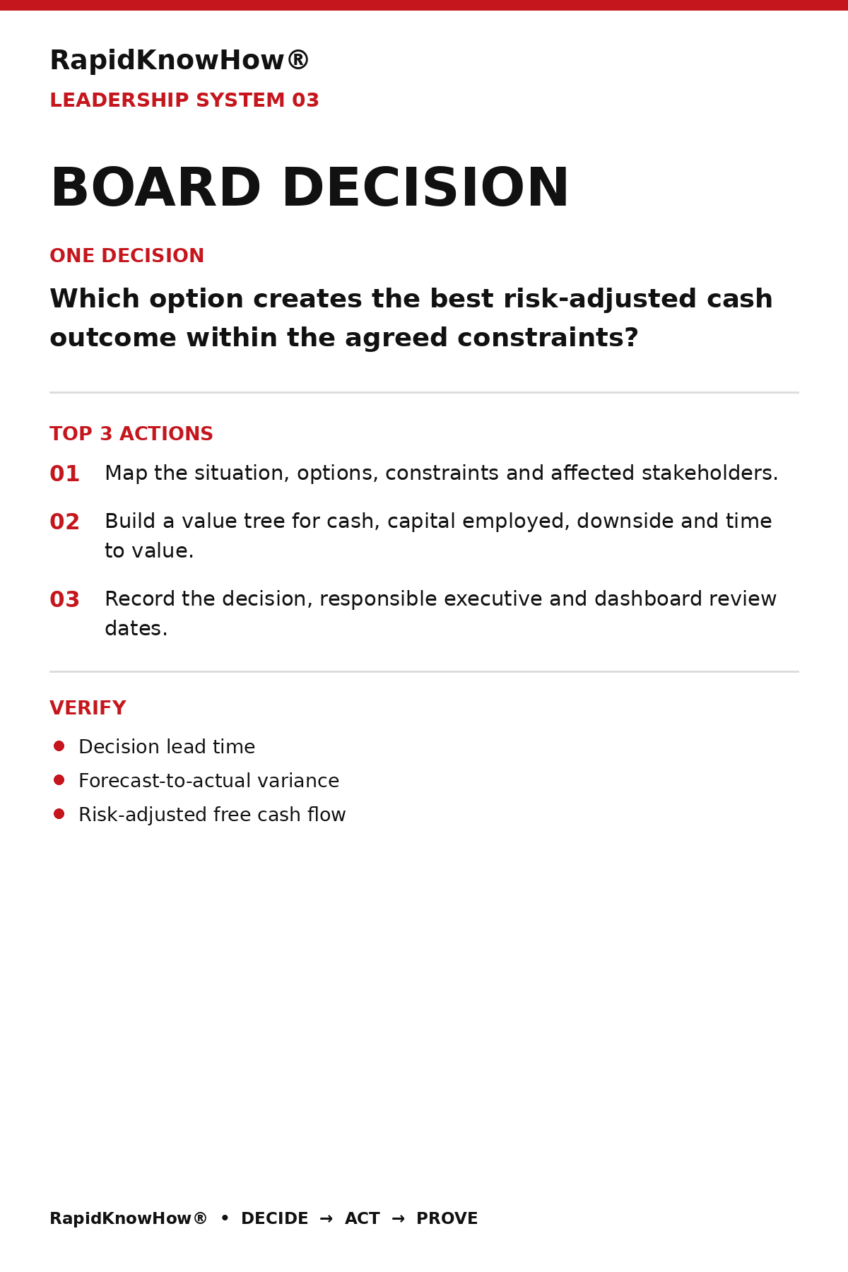 RapidKnowHow® Board Decision — Action Guide