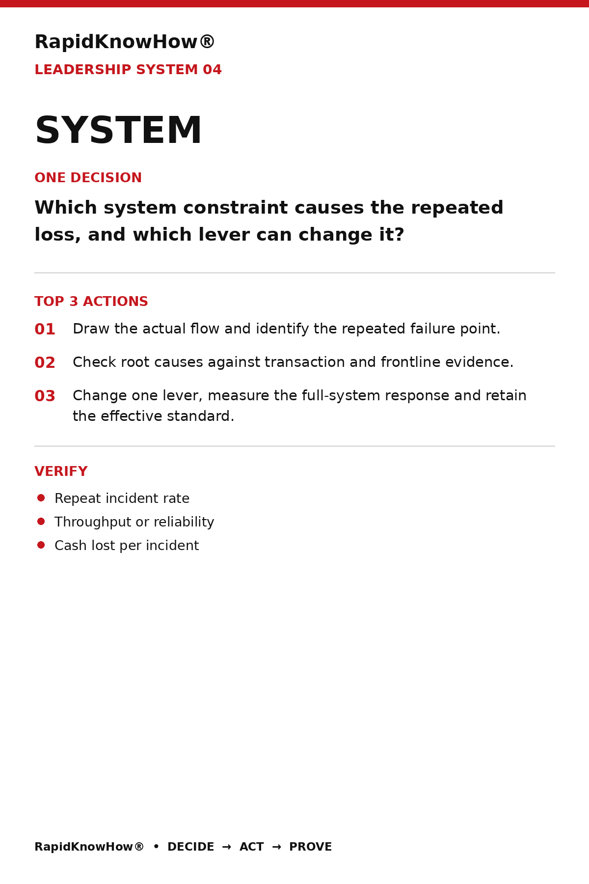 RapidKnowHow® System — Action Guide