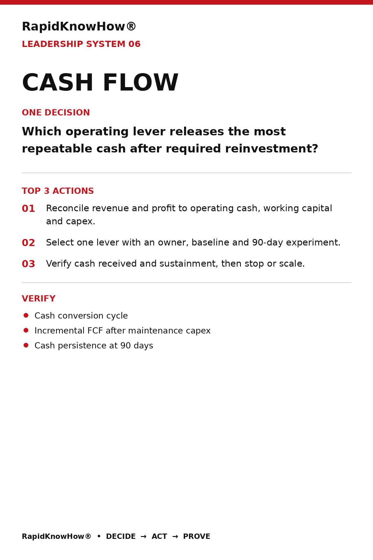 RapidKnowHow® Cash Flow — Action Guide