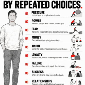 Human and Character: ten practical choices under pressure, power, fear, money, truth, loyalty, failure, success, relationships and legacy.